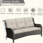 Patio Conversation Set 5-PCS Wicker Outdoor Furniture Conversation Set with 3-Seat Sofa, 2 Armchair, 2 Ottoman Patio Rattan Wicker Sectional Sofa Set with Olefin Cushion, Beige