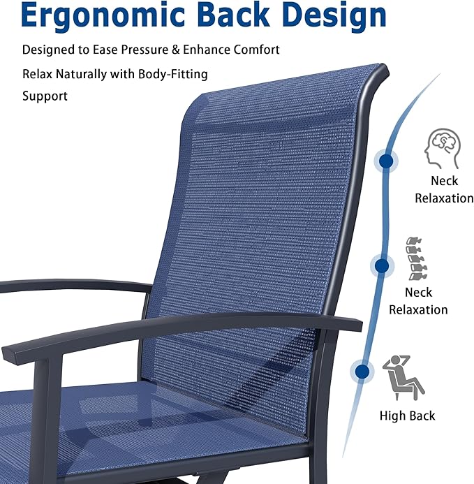 Patio Swivel Chairs Set of 6, Outdoor Swivel Chairs with Armrest, High Back Patio Chair with Metal Frame, All-Weather Outdoor Dining Chair for Deck, Porch and Lawn, Blue