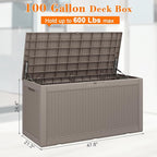LHBcraft 100 Gallon Outdoor Storage Box Waterproof, Lockable Patio Storage Boxes Outdoor Waterproof for Furniture, Resin Deck Box Doubles as 2-Person Bench Seat, Gardening Tools, Grey