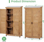 68''x33''x20'' Outdoor Wooden Storage Shed with Metal Top Tall Vertical Tool Cabinet for Backyard Garden Patio Lawn (Gold)