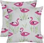 RSH DECOR: Square Throw Pillows Set of 2 | 20” x 20” | All-Weather Spun Fabric | Water and Fade-Resistant | Outdoor Accent Pillows for Patio Furniture | Groove Pink Flamingo