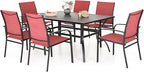 Patio Table and Chairs Set, Patio Dining Sets for 6 with Red Chairs and Metal Rectangular Table, 7-Piece Patio Furniture Set for Deck Backyard Poolside