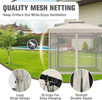 COOS BAY 8x8 Outdoor Patio Gazebo with Netting and Corner Shelves, Two-Tier Soft Top Canopy for Backyard, Lawn, Deck and Garden, Beige