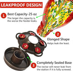 LUJII Hummingbird Feeders for Outdoors, Blown Glass Hummingbird Feeder for Outside Hanging with Ant Moat, Leak Proof & Anti Rust Metal Base, 25 fl.oz Capacity, Gifts for Bird Lovers or Gardeners, Red