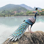 Kircust Metal Peacock Statue for Outdoor Decor - 24" L Elegant Peacock Sculpture for Garden, Patio, Yard, or Home - Weatherproof & Handcrafted Peacock Art