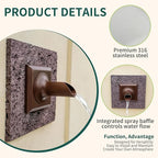 PONDO 2'' Round Water Fountain Spout, 316 Stainless Steel Spillway Waterfall Accent Scupper Feature with Integrated Spray Baffle for Landscape Decor, Garden Pond, Pool, Fountain (Brown)