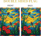 Spring Summer Dragonfly Stained Glass Garden Flag 12x18 Inch Vertical Double Sided Vibrant Outdoor Decor for Yard Lawn Patio Garden Flag for Seasonal Home and Garden Decoration