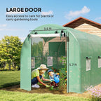 Outsunny 14.6'x6.5'x6.6' Hoop House Greenhouse with 2 Support Rods, Zippered Roll-up Mesh Door, Mesh Windows, Walk-in Tunnel Greenhouse with PE Cover, Galvanized Steel Frame, Outdoor Garden, Green