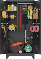 75" Metal Storage Cabinet, Tool Cabinets with Hooks, Garage Storage Cabinet with Lock, Heavy-Duty Tool Cabinet for Utility Room, Gym, Basement, Broom Closet Cabinet, Black