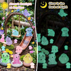 120 Pcs Luminous Mini Resin Animals 12 Styles Glow in The Dark Mini Ducks Pigs Frogs Turtles Chicks Rabbit Puppies Lizards Micro Landscape Decorations for Fairy Garden Landscape Dollhouse Decor Crafts