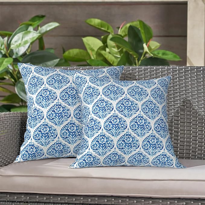 LVTXIII Outdoor Pillow Covers ONLY, Square Throw Pillow Covers, Modern Cushion Cases for Sofa Patio Couch Decoration 18 x 18 Inch, Pack of 2, Celadon Geometric