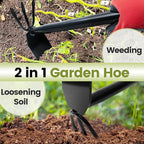 2 Pcs Garden Tool Set, Heavy Duty 2 in 1 Garden Hoe and V-Shaped Garden Trowel, Durable Gardening Hand Tools for Weeding, Loosening Soil, Transplanting