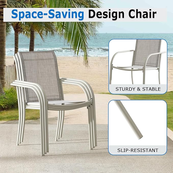 Outdoor Dining Chairs Set of 2, Stackable Patio Chairs with Textilene Fabric, Lightweight Garden Chairs for Poolside, Backyard, Camping, Grey