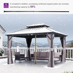 PURPLE LEAF 10'x12' Hardtop Gazebo with Lights UV-Protected Aluminum Double Roof Galvanized Steel Frame Outdoor Patio Gazebo Including Netting and Curtains for Deck Garden Backyard Grey