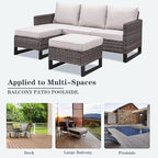 Wicker Patio Furniture Set, 6 PCS Outdoor Patio Furniture Set with Swivel Chairs, Includes 2 Swivel Patio Chairs, 1 Outdoor Couch, 1Side Table and 2 Ottoman, Grey/Beige