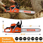 62cc Gas Chainsaw 20 Inch Gas Powered Chainsaws 2-Cycle Petrol Handheld Gasoline Chain Saw Power Saws for Cutting Wood Tree Trimming