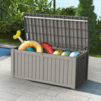 Mars Villa Deck Box, Waterproof and Weatherproof Large Resin Storage Bin with Lockable Lid, Ideal for, Outdoor, Patio Furniture Cushions, Pool Supplies, Garden Tools (119 Gallon, Light Brown)