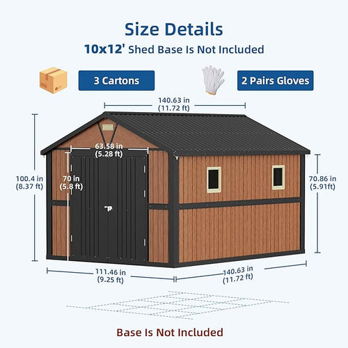 10x12 FT Outdoor Storage Shed, Garden Metal Shed with Lockable Doors & Window, Large Tool Shed for Backyard, Patio & Lawn