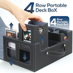 Trading Card Storage Box for MTG, card storage box with Commander Display，Multi-purpose Deck Case for MTG TCG Sports Card, 4 Toploaders, 4 Stoppers, 4 Colorful Dividers (Black & Grey)