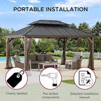 SUNJOY 12x16 Hardtop Wood Gazebo with Galvanized Steel Roof and Mosquito Netting, Outdoor Permanent Pavilion Cedar Gazebo for Backyard, Garden, Patio, Deck, Lawn