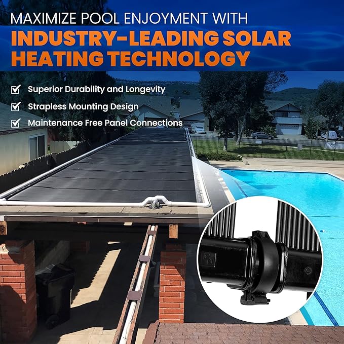 Industrial Grade Solar Pool Heater DIY Kit - Superior High-Wind Strapless Mounting System & Maximum Freeze Resistance (3-4'x10.5' / 126 Square Feet)