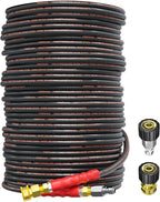 150ft Pressure Washer Hose 4200 PSI, Kink Resistant Industrial Grade Hose with 3/8 Quick Connect Ends and Adapters for Hot & Cold Water up to 140°F, Steel Wire Braided Hose for Power Washing