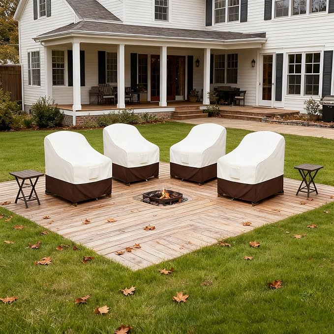 Adirondack Chair Cover 4 Pack,Waterproof Heavy Duty Patio Furniture Covers,Patio Adirondack Chair Covers for Outdoor Chairs(32 W x 35 D x 36 H inches) Beige & Brown