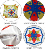 Pyonic Outdoor Pillows Waterproof Throw Pillow Covers Set of 4 Floral Printed and Boho Farmhouse Outdoor Pillow Covers for Patio Funiture Garden 18x18 Inch