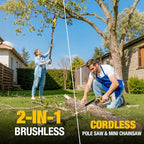 2-IN-1 Cordless 8-Inch Pole Saw & Chainsaw for DeWALT 20V MAX Battery - 1200W Brushless Motor, Total Reach of Max 15.9 FT, Lightweight, 8"&6"Electric Pole Saws for Tree Trimming Pruning (Tool Only)