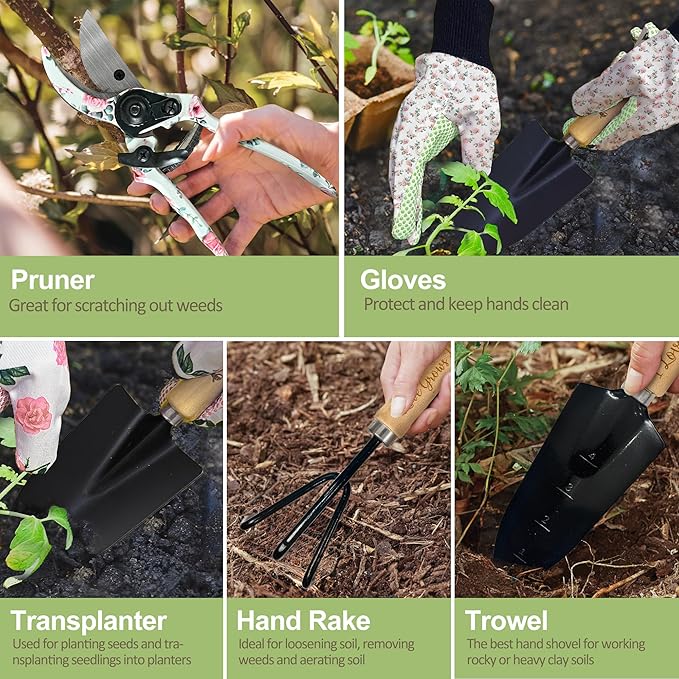 Gifts for Gigi, Mothers Day Gardening Kit Gigi Gifts from Grandkids Floral Gardening Tools and Durable Garden Tools Organizer Tote, Ideal Gardening Gift for Women on Birthday Plant Lover Present
