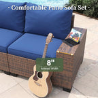 Aoxun 6 Piece Patio Furniture Set with Wide Armrests Wicker Rattan Outdoor Sectional Sofa Set with Coffee Table and Thickened Cushions, Brown/Blue(Waterproof Cover Included)