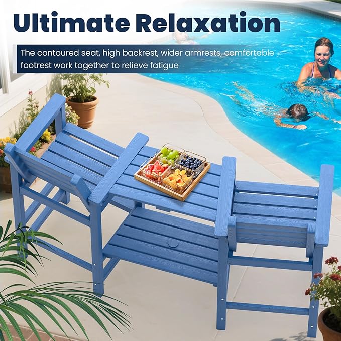 Tall Adirondack Chairs Set of 2, All Weather HDPE Poly Bar Height Balcony Adirondack Chair with Removable Double Connecting Trays, Outdoor Adirondack Barstools for Deck, Patio, Yard, Pool, Lawn