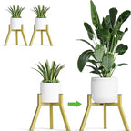 Adjustable Plant Stands Set of 2, Metal Modern Small Plant Holder, Heavy Duty Stable Flower Holder Stand Rack for 10-16 Inch Indoor Outdoor Corner Living Room Balcony Office Golden PS-007GY-2