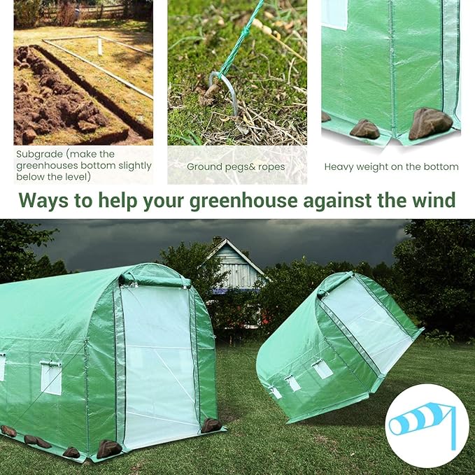 Walk-in Tunnel Greenhouse，Portable Plant Hot Housewith Dual Zippered Screen Doors & 6 Screen Windows Heavy Duty Plastic Plant Warm House with Reinforced Frame (10x7x7 FT)