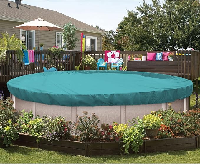 ECOOPTS 14 ft Round Pool Cover for Above Ground Pools, Swimming Pool Cover Protector Winter Safety Cover (Turquoise)