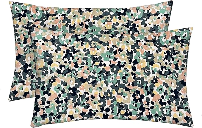 RSH DECOR: Lumbar Throw Pillows Set of 2 | 20” x 12" | All-Weather Spun Fabric | Water and Fade-Resistant | Outdoor Support Pillows for Patio Furniture | Cranston Greige Blue Floral