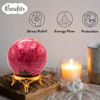 Amazing Gemstone Rhodonite Crystal Ball with Stand - 2 Inches Crystal Sphere Meditation Balls for Witchcraft and Decorative Balls