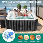 DoCred 4-6 Person Inflatable Hot Tub, 73" X 73" X 25" Square Blow up Portable Hot tub with 130 Bubble Jets, Large Outdoor Spa Bathtub Set Included Heater Pump, Insulated Cover and Filter