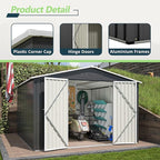 10x10 FT Outdoor Storage Shed, Large Metal Garden Shed with Lockable Hinged Doors, Outside Tool Shed with Sloped Roof & 4 Air Vents, Waterproof Storage Building for Backyard, Patio, Lawn, Black