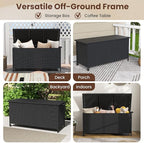 RELAX4LIFE 85-Gallon Deck Box with Wheels - Wicker Rattan Storage Bin Container w/Waterproof Liner & Gas Strut for Patio Cushions, Garden Tools, Pool Supplies, Indoor Outdoor Storage Box (Black)