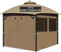 Gazebo Privacy Curtain 10'x10', Replacement Curtains with Mosquito Net Windows, 4-Panels Side Wall, Zippers, Waterproof Outdoor Curtains for Patio, Canopy, Garden and Backyard, Khaki (Curtain Only)