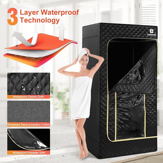 COSVALVE Sauna Box, Portable Steam Sauna for Home, Indoor Sauna Full Body Personal Sauna with XL Steamer 9 Levels, Fast Heating and Energy Saving, 2.6' x 2.6' x 5.6'