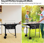 Outdoor Propane Deep Fryer,Dual Tank with Dual Independent Cast Iron Burners and Thermometers,Removable Fryer Pot,Baskets & Lids, Movable Propane Fryer Cart with Regulathor,50000 BTU