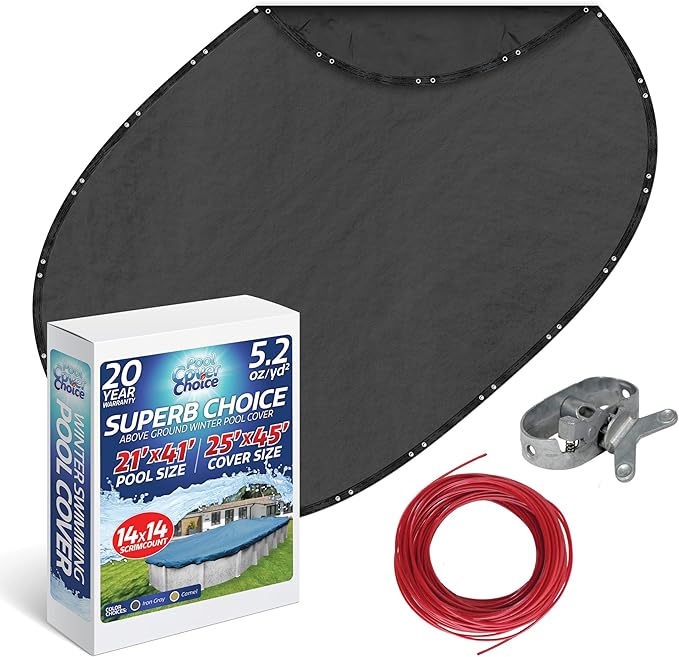 Winter Swimming Pool Cover for 21 ft x 41 ft Aboveground Oval Pool Size, Superb Choice Series, Solid Material, Color - Iron Gray, Pool Cover Choice 512141-4CHOICE
