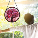 Stained Glass Window Hanging, Pink Love Tree of Life Sun Catchers Colorful Glass Panel Suncatcher Decor for Birthday for Women, Men, Wife, Lovers, and Mom 9.8 in