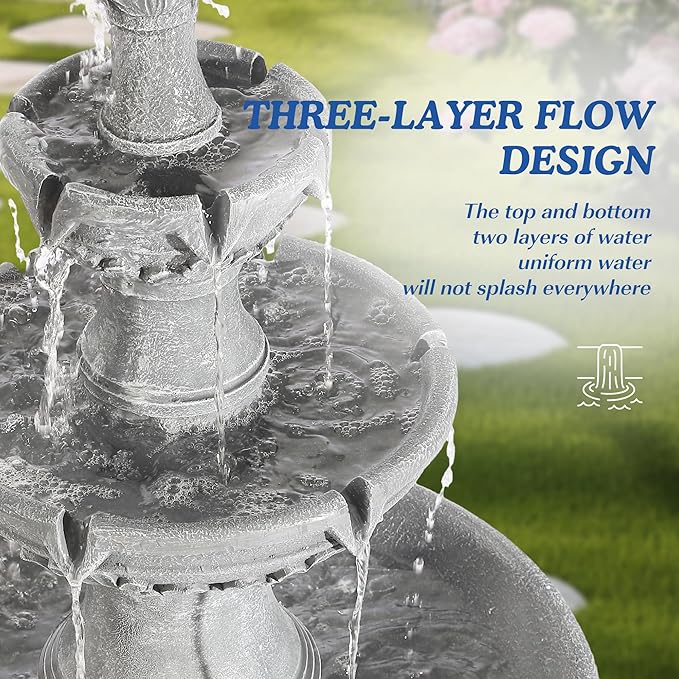 Italian Outdoor Water Fountains Garden Decor - 48.4''H Fountains and Waterfalls Outside, Large Cascading Indoor Floor-Standing Resin Bubbler Fountain Features W/Pump for Patio, Yard (Gray)