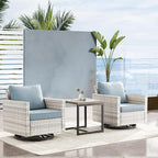 Outdoor Swivel Rocker Chairs, Patio Swivel Chair Set, Wicker Swivel Patio Chairs Set of 2 with One Side Table, Light Grey/Light Blue
