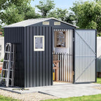 Update Version 6x4 FT Outdoor Metal Storage Shed, Single Door, 1 Clear Window, Tool Shed for Garden, Patio, Backyard Nightblue