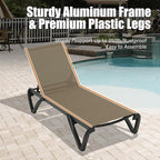 Domi Pool Lounge Chairs, Aluminum Patio Chaise Lounge with Side Table, 5 Position Adjustable Backrest and Wheels, All Weather Outdoor Lounge Chairs for Beach, Yard, Balcony, Poolside, Khaki