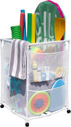 Essentially Yours Rolling Pool Storage Organizer Bin, Medium, (25.4" W x 25.4" L x 40" H), White Style 417227